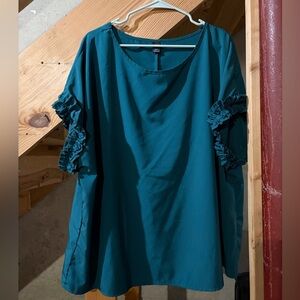 SHEIN Teal Ruffle Sleeve Blouse